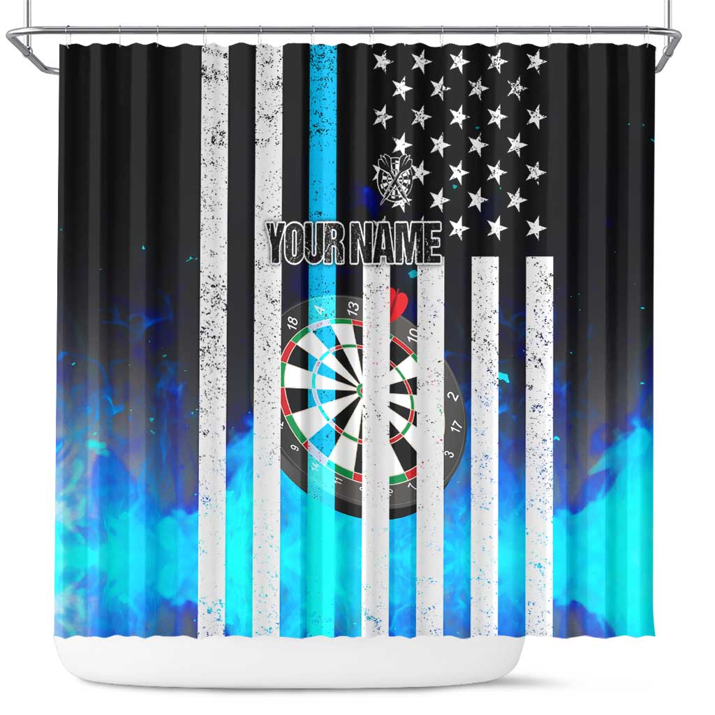 Personalized Blue Flame American Flag Dart Shower Curtain Patriotic Dartboard Design - Wonder Print Shop