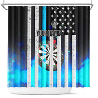 Personalized Blue Flame American Flag Dart Shower Curtain Patriotic Dartboard Design - Wonder Print Shop