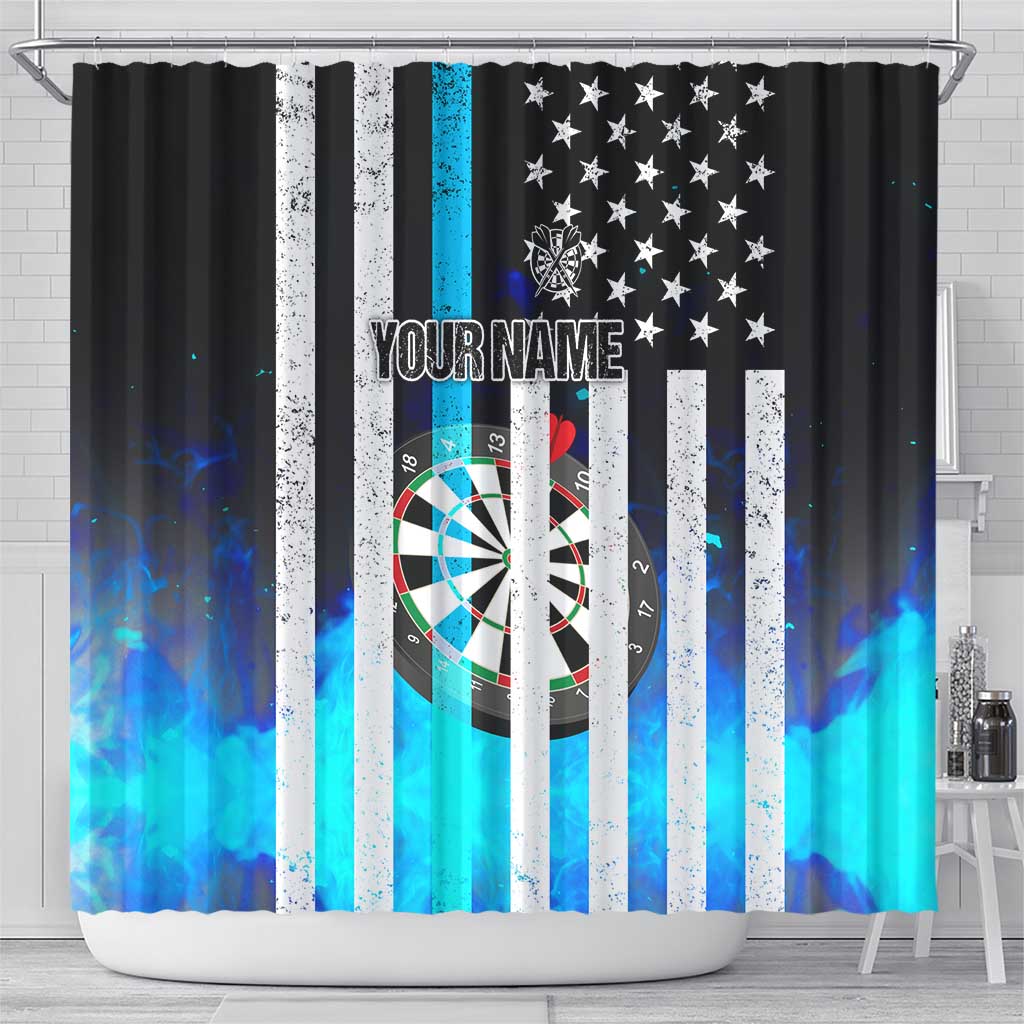 Personalized Blue Flame American Flag Dart Shower Curtain Patriotic Dartboard Design - Wonder Print Shop
