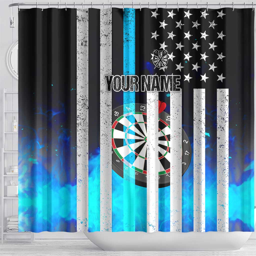 Personalized Blue Flame American Flag Dart Shower Curtain Patriotic Dartboard Design - Wonder Print Shop
