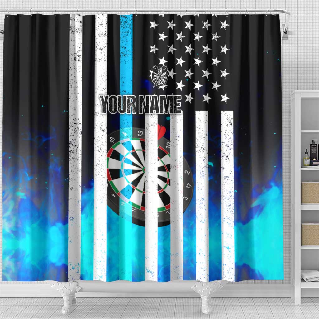 Personalized Blue Flame American Flag Dart Shower Curtain Patriotic Dartboard Design - Wonder Print Shop