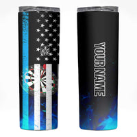 Personalized Blue Flame American Flag Dart Skinny Tumbler Patriotic Dartboard Design - Wonder Print Shop
