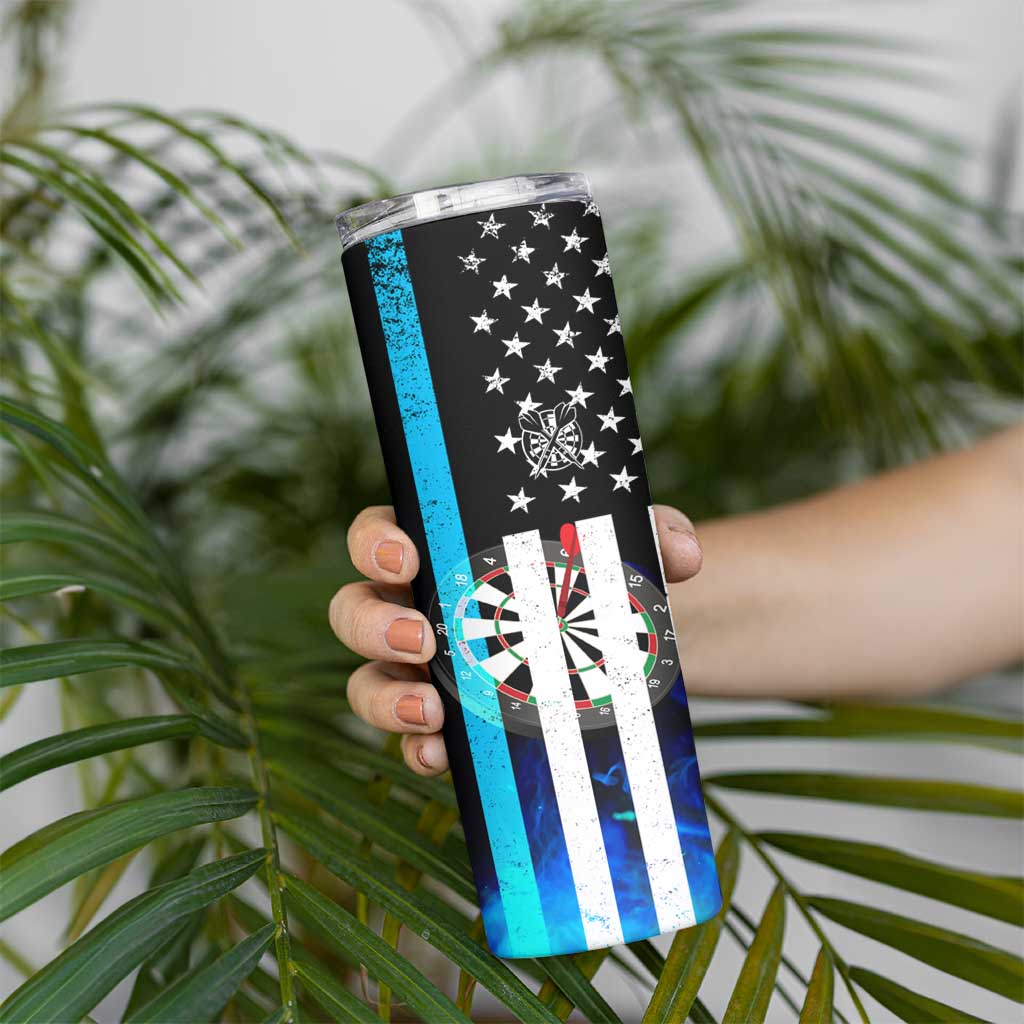 Personalized Blue Flame American Flag Dart Skinny Tumbler Patriotic Dartboard Design - Wonder Print Shop