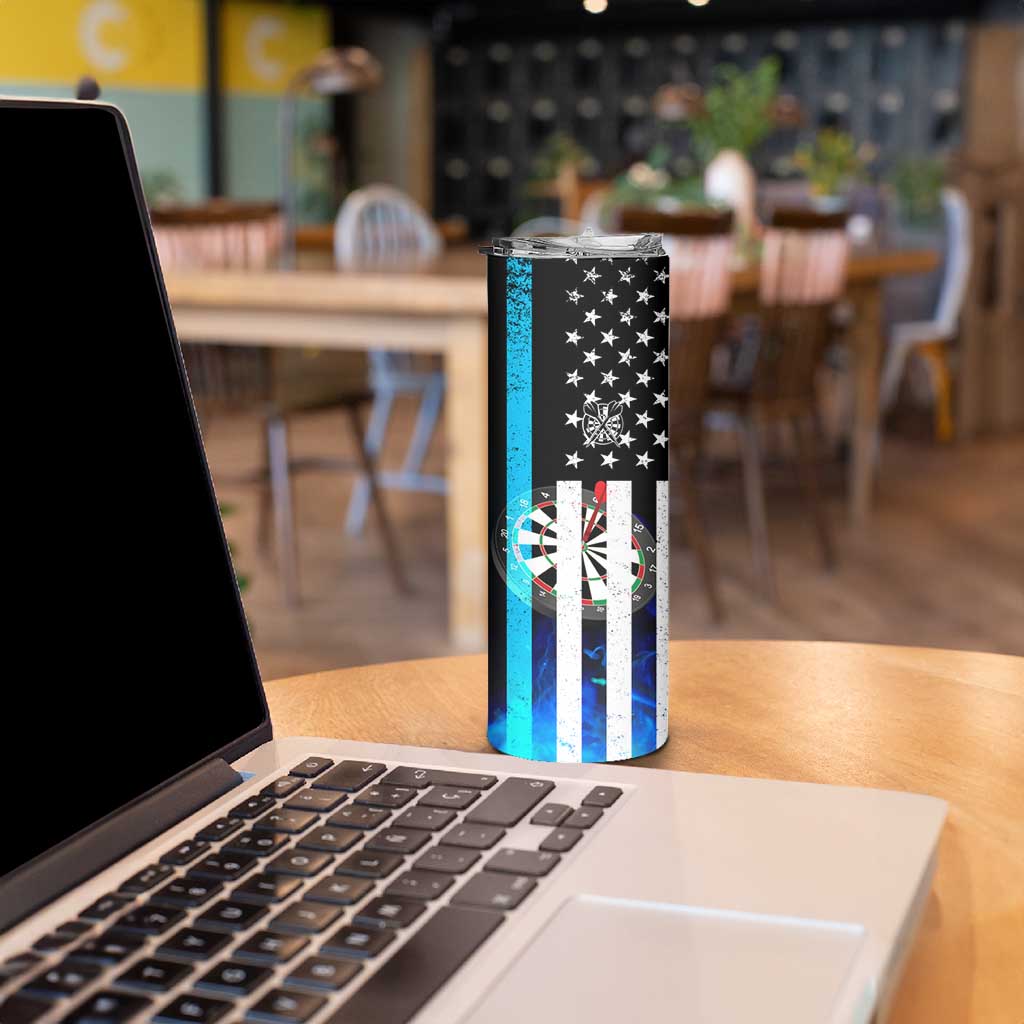 Personalized Blue Flame American Flag Dart Skinny Tumbler Patriotic Dartboard Design - Wonder Print Shop