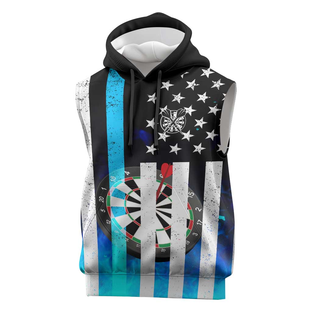 Personalized Blue Flame American Flag Dart Sleeveless Hoodie Patriotic Dartboard Design - Wonder Print Shop