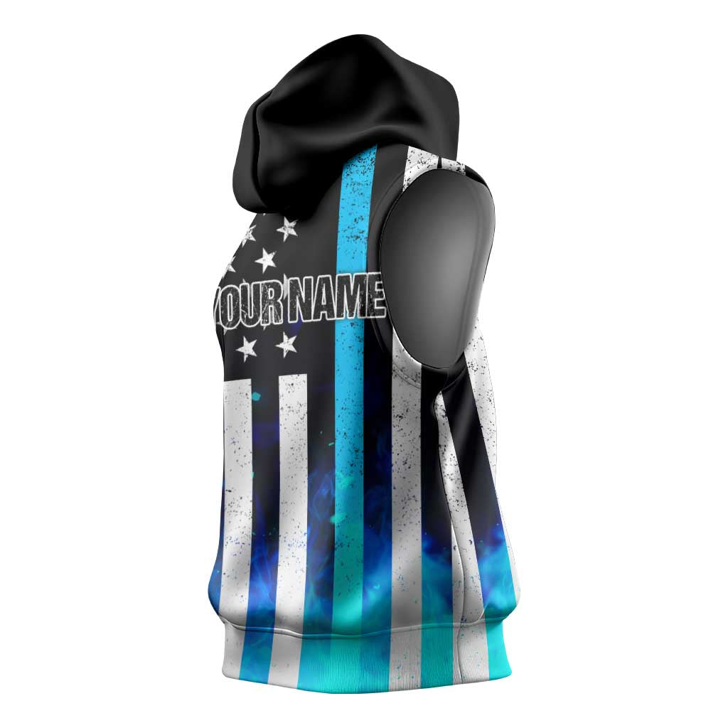 Personalized Blue Flame American Flag Dart Sleeveless Hoodie Patriotic Dartboard Design - Wonder Print Shop