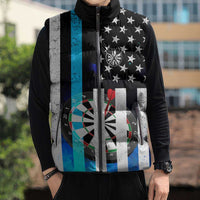 Personalized Blue Flame American Flag Dart Sleeveless Puffer Jacket Patriotic Dartboard Design - Wonder Print Shop