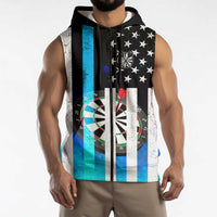 Personalized Blue Flame American Flag Dart Sleeveless Zip Hoodie Patriotic Dartboard Design - Wonder Print Shop
