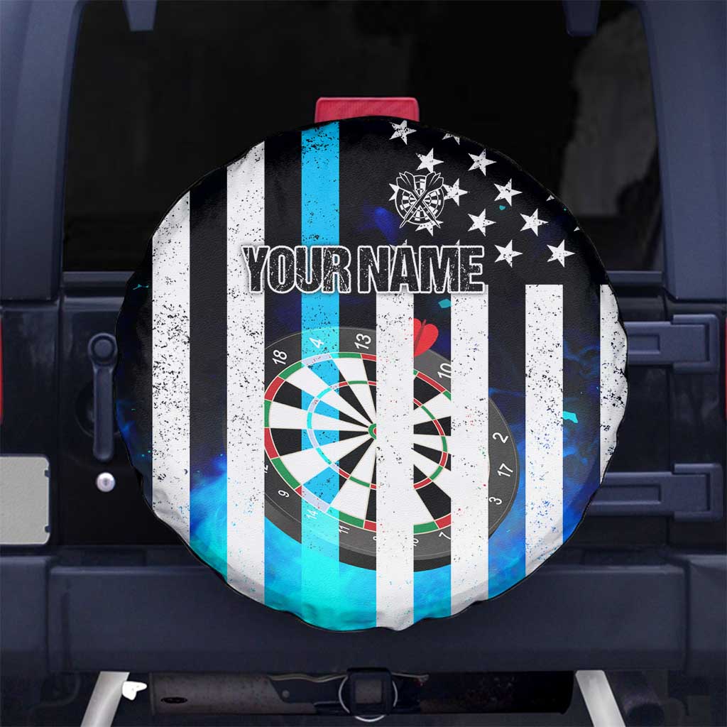 Personalized Blue Flame American Flag Dart Spare Tire Cover Patriotic Dartboard Design - Wonder Print Shop