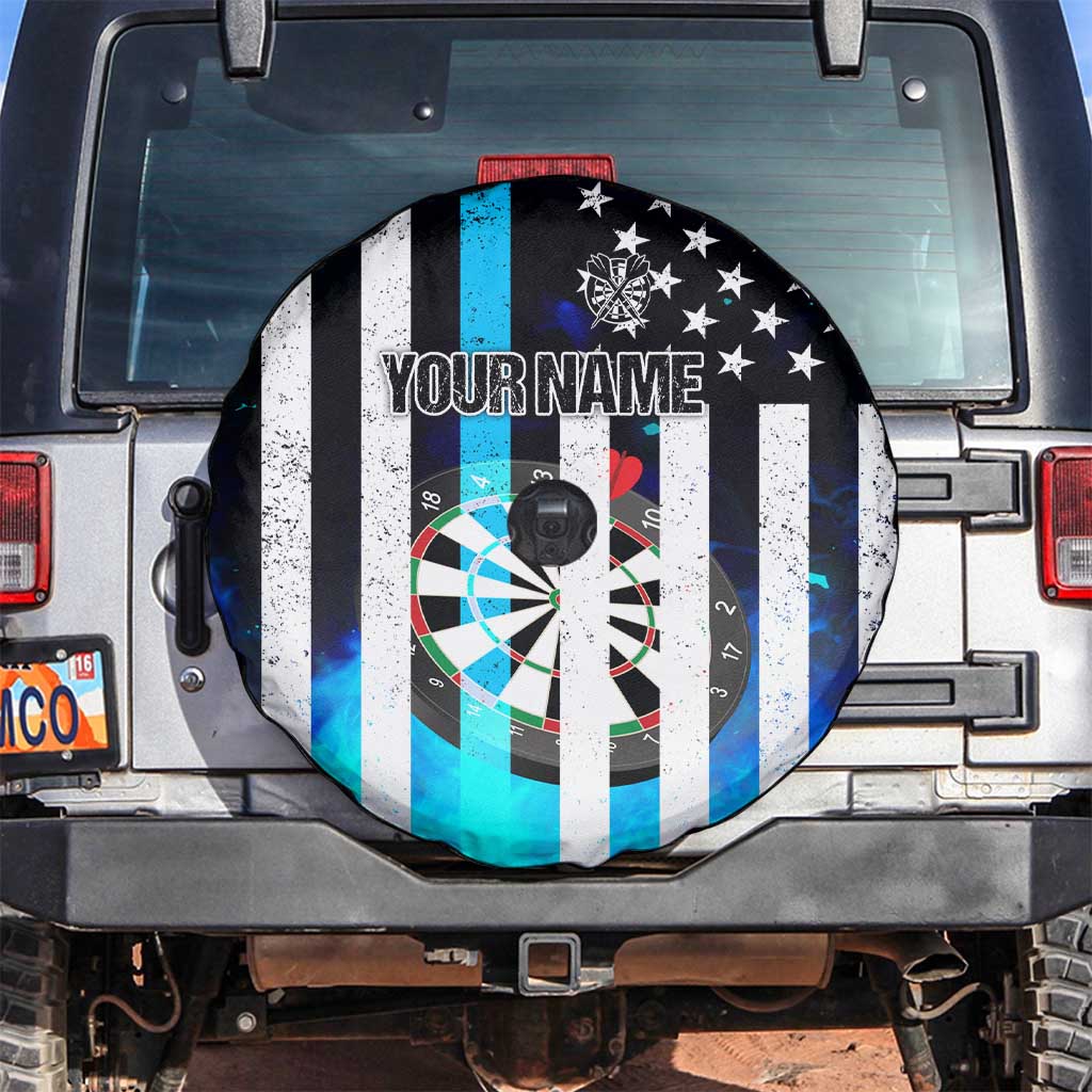 Personalized Blue Flame American Flag Dart Spare Tire Cover Patriotic Dartboard Design - Wonder Print Shop