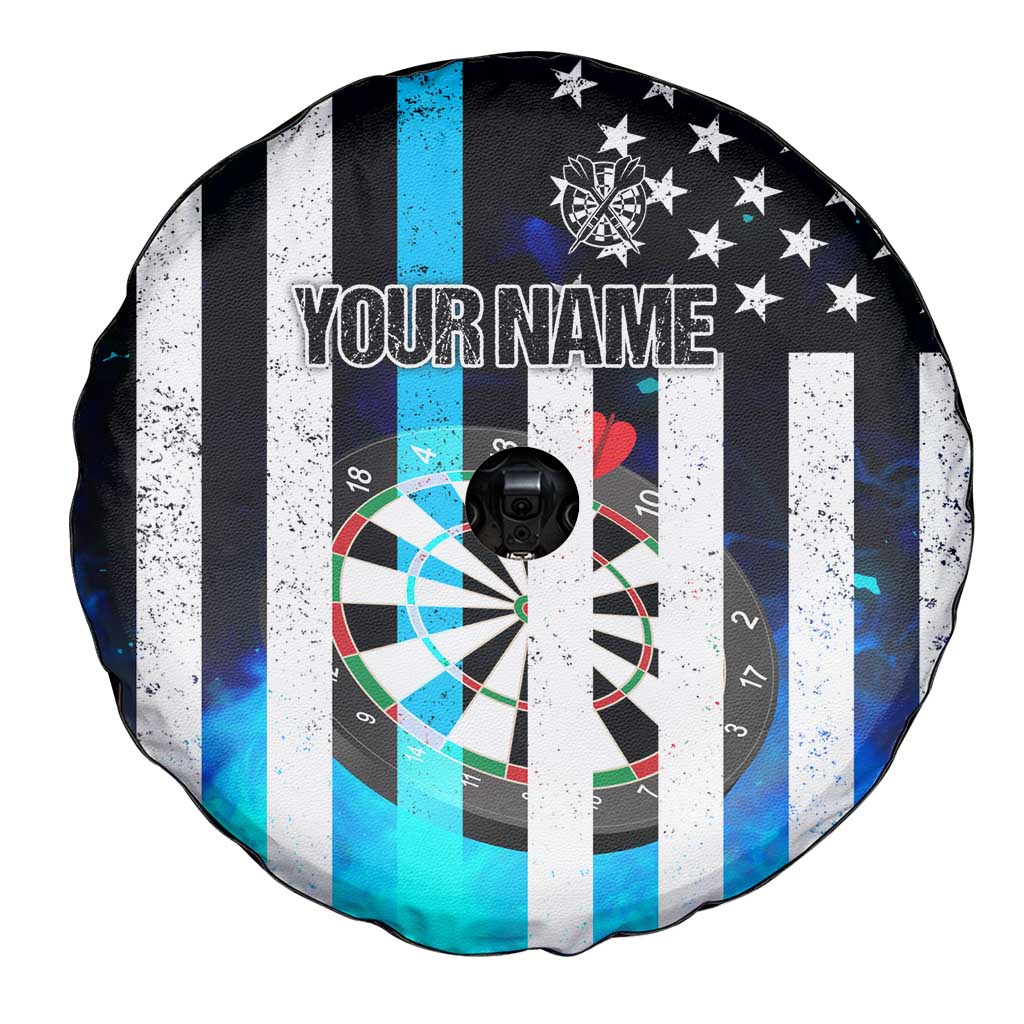 Personalized Blue Flame American Flag Dart Spare Tire Cover Patriotic Dartboard Design - Wonder Print Shop