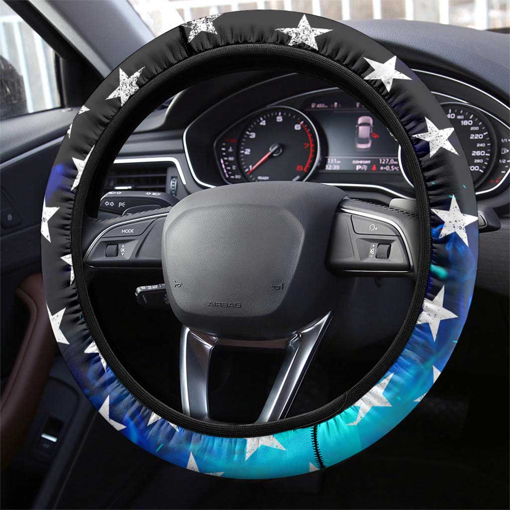 Blue Flame American Flag Dart Steering Wheel Cover Patriotic Dartboard Design - Wonder Print Shop