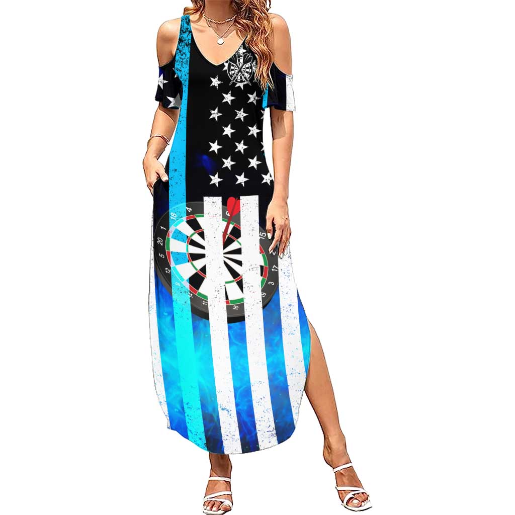 Personalized Blue Flame American Flag Dart Summer Maxi Dress Patriotic Dartboard Design - Wonder Print Shop