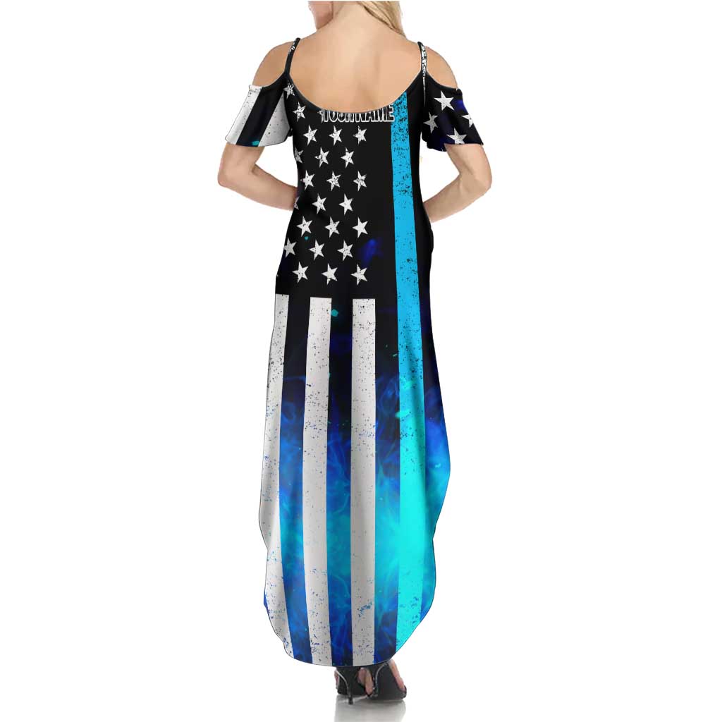 Personalized Blue Flame American Flag Dart Summer Maxi Dress Patriotic Dartboard Design - Wonder Print Shop