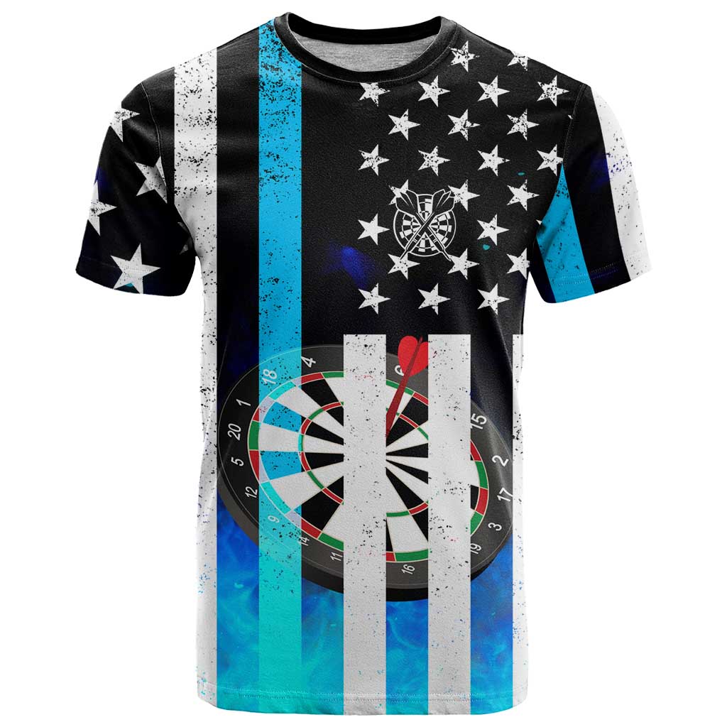 Personalized Blue Flame American Flag Dart T Shirt Patriotic Dartboard Design - Wonder Print Shop