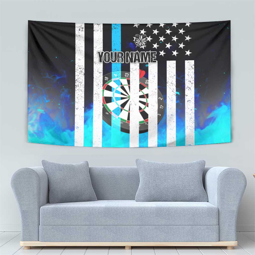 Personalized Blue Flame American Flag Dart Tapestry Patriotic Dartboard Design - Wonder Print Shop