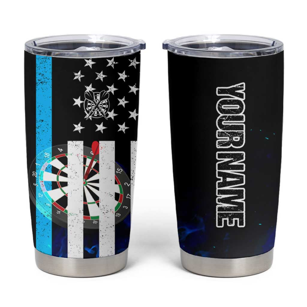 Personalized Blue Flame American Flag Dart Tumbler Cup Patriotic Dartboard Design - Wonder Print Shop