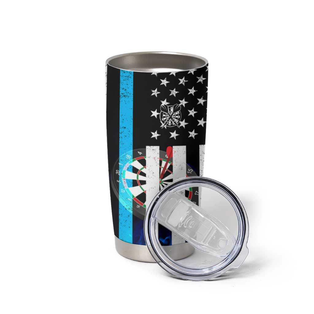 Personalized Blue Flame American Flag Dart Tumbler Cup Patriotic Dartboard Design - Wonder Print Shop