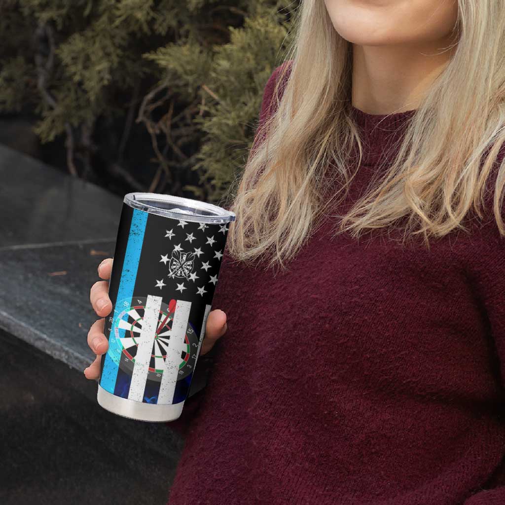 Personalized Blue Flame American Flag Dart Tumbler Cup Patriotic Dartboard Design - Wonder Print Shop