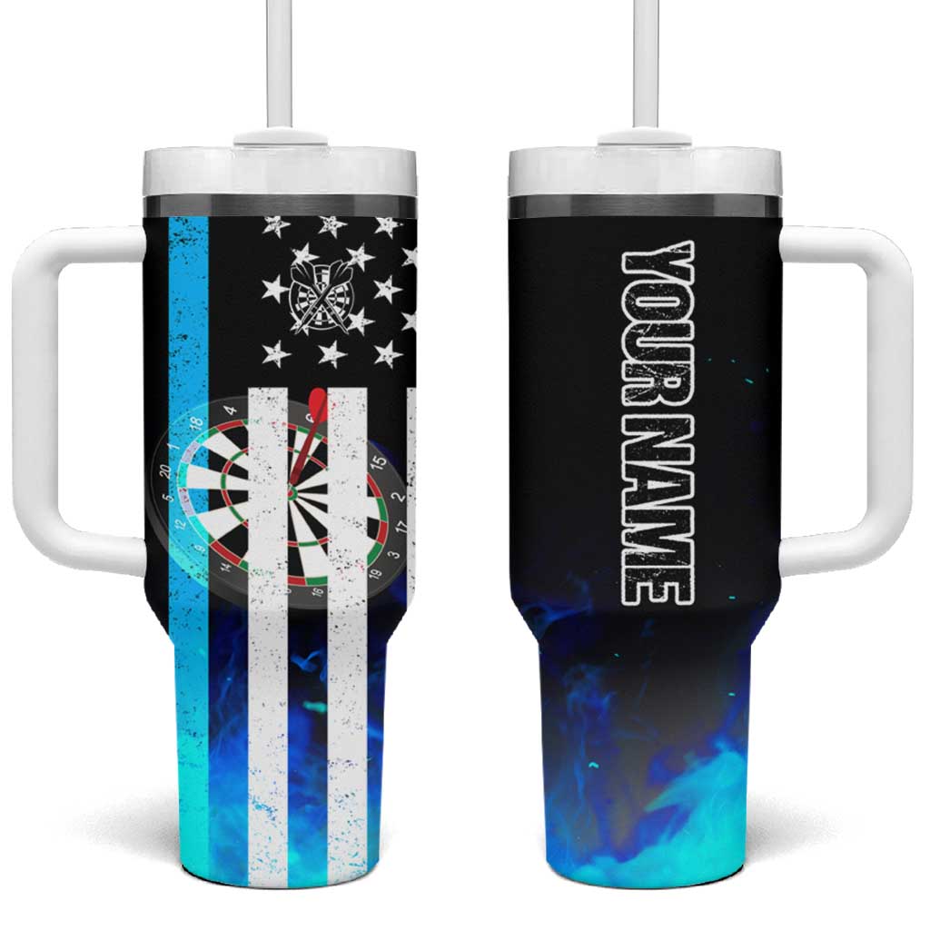 Personalized Blue Flame American Flag Dart Tumbler With Handle Patriotic Dartboard Design - Wonder Print Shop