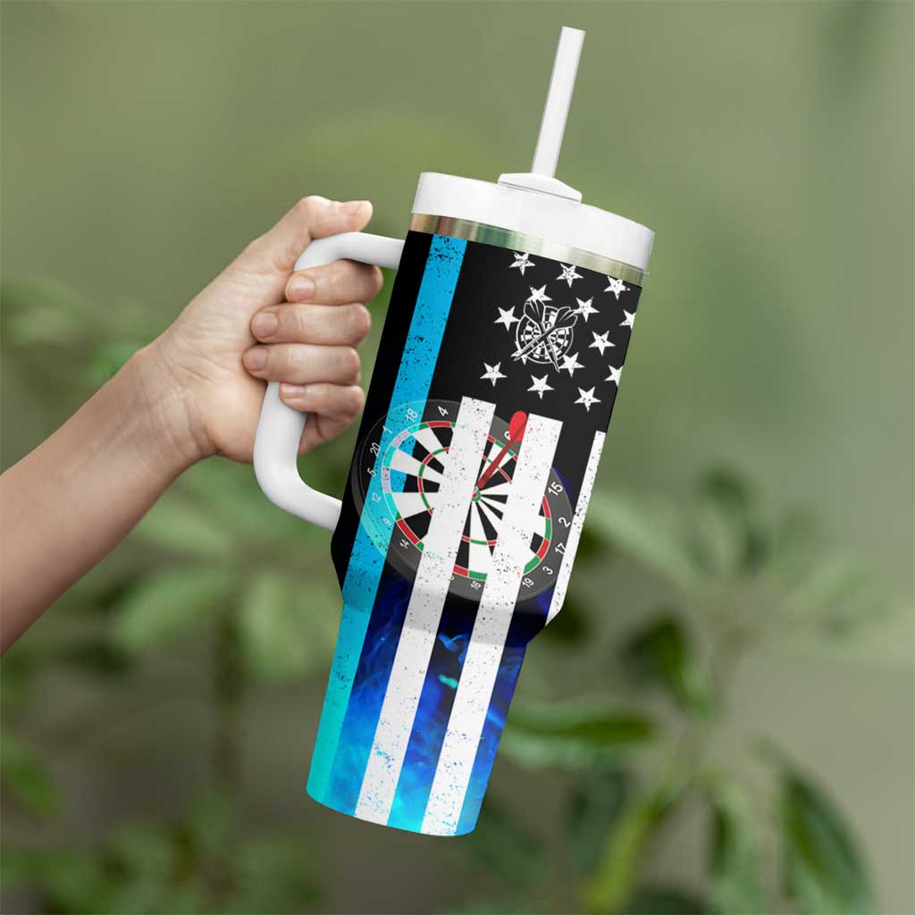 Personalized Blue Flame American Flag Dart Tumbler With Handle Patriotic Dartboard Design - Wonder Print Shop