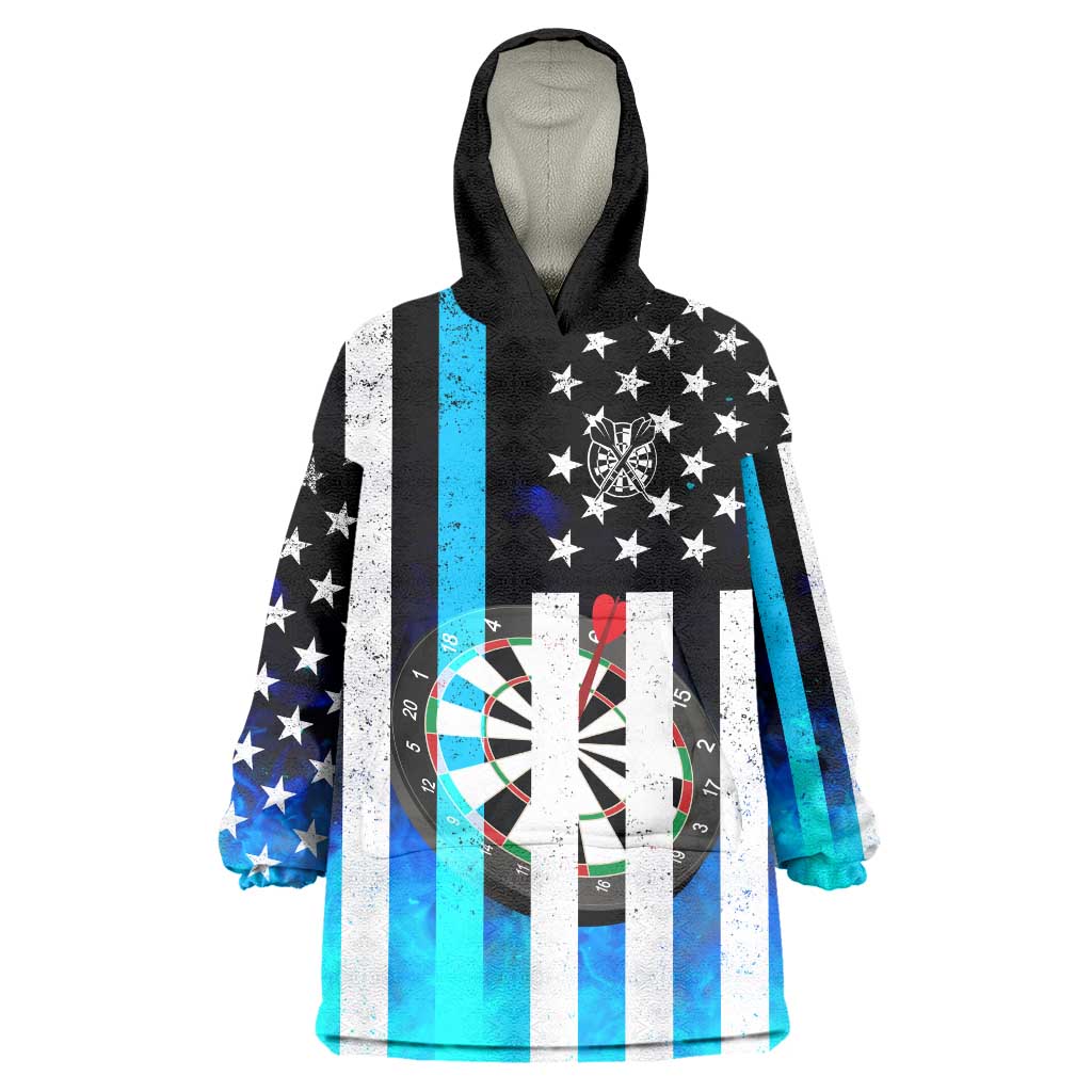 Personalized Blue Flame American Flag Dart Wearable Blanket Hoodie Patriotic Dartboard Design - Wonder Print Shop