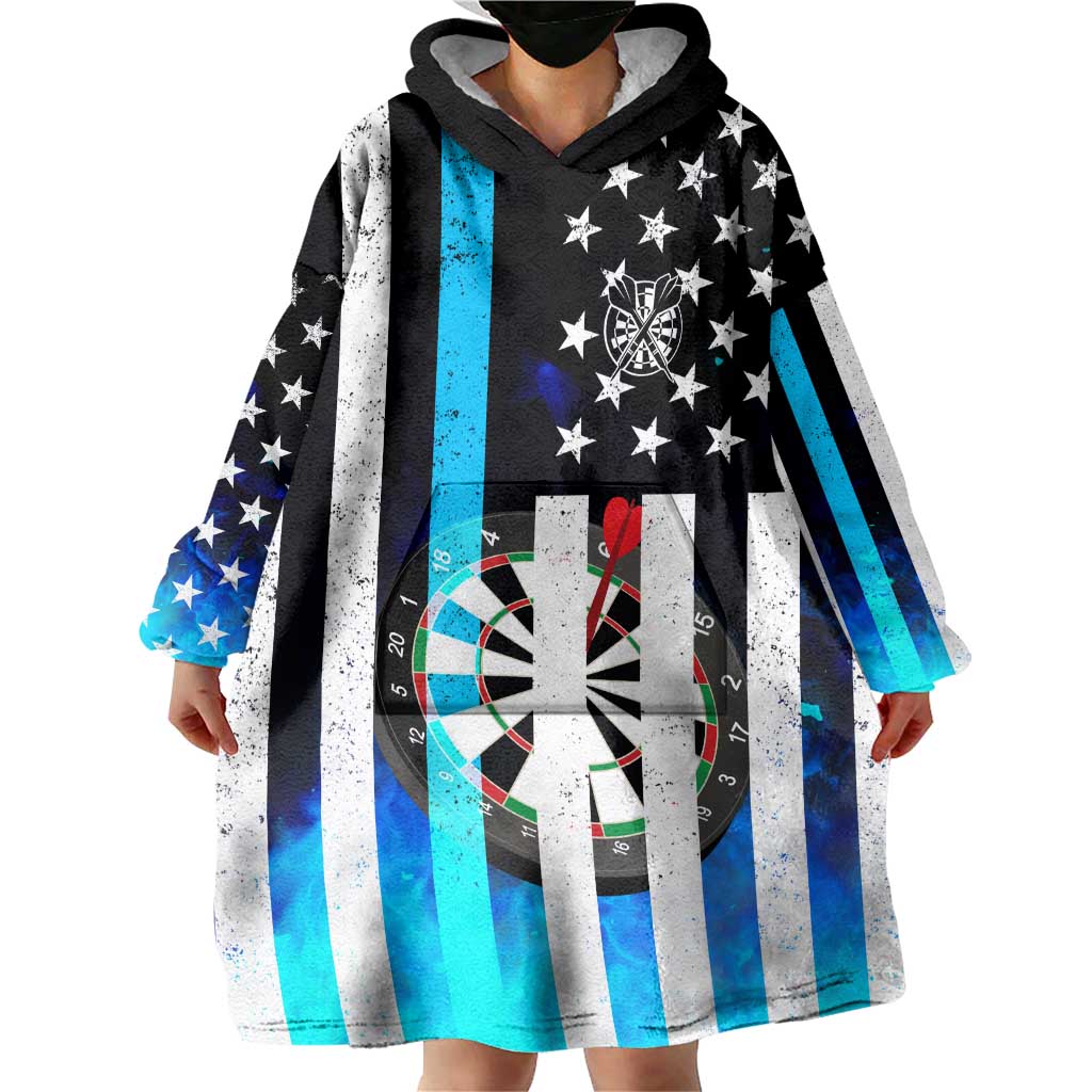 Personalized Blue Flame American Flag Dart Wearable Blanket Hoodie Patriotic Dartboard Design - Wonder Print Shop