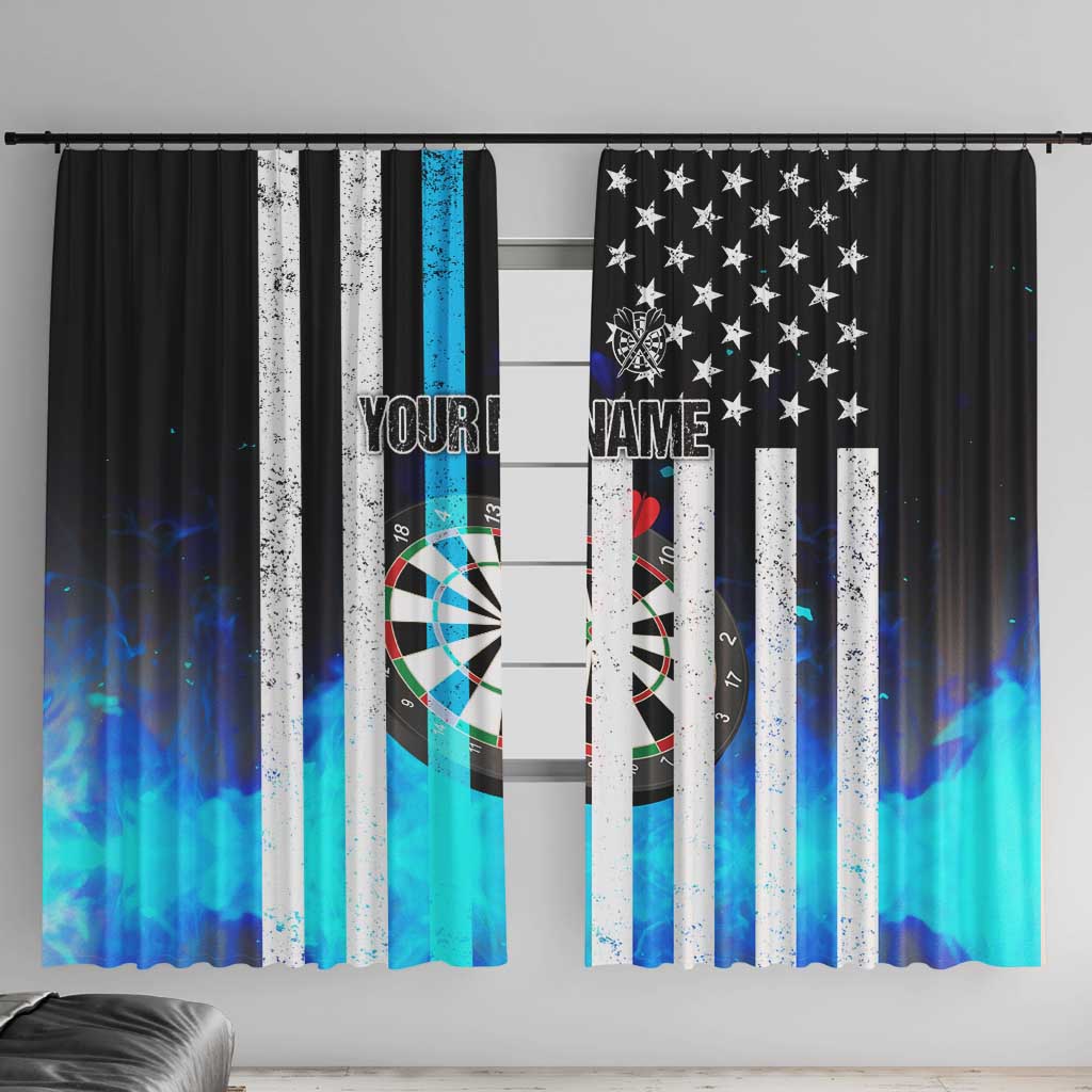 Personalized Blue Flame American Flag Dart Window Curtain Patriotic Dartboard Design - Wonder Print Shop
