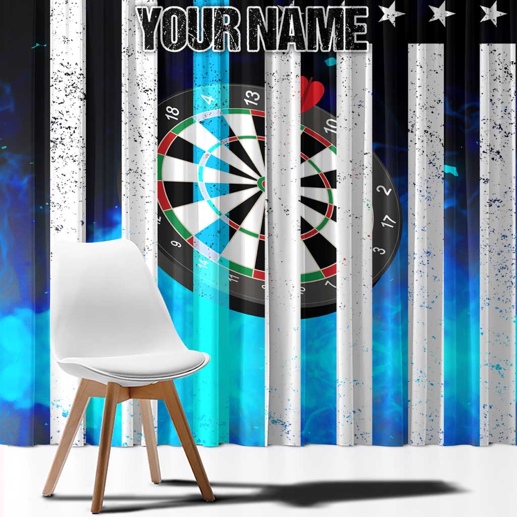 Personalized Blue Flame American Flag Dart Window Curtain Patriotic Dartboard Design - Wonder Print Shop