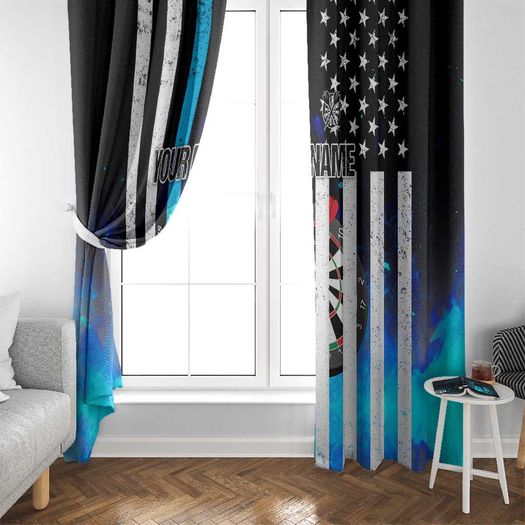 Personalized Blue Flame American Flag Dart Window Curtain Patriotic Dartboard Design - Wonder Print Shop
