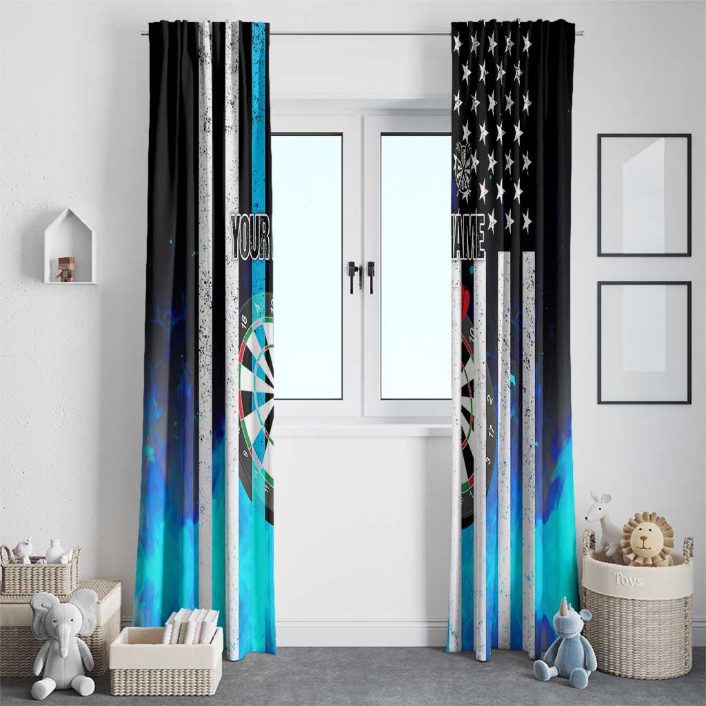Personalized Blue Flame American Flag Dart Window Curtain Patriotic Dartboard Design - Wonder Print Shop