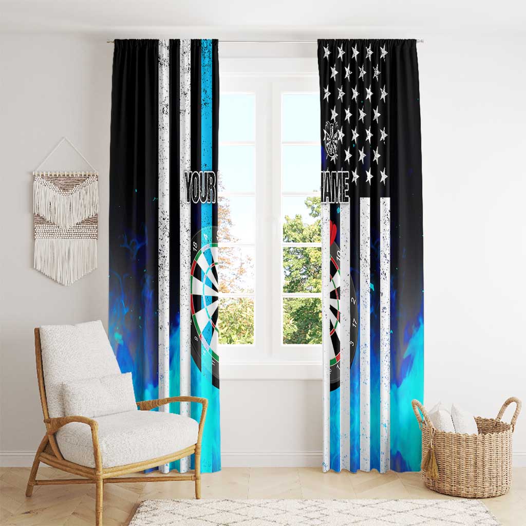 Personalized Blue Flame American Flag Dart Window Curtain Patriotic Dartboard Design - Wonder Print Shop