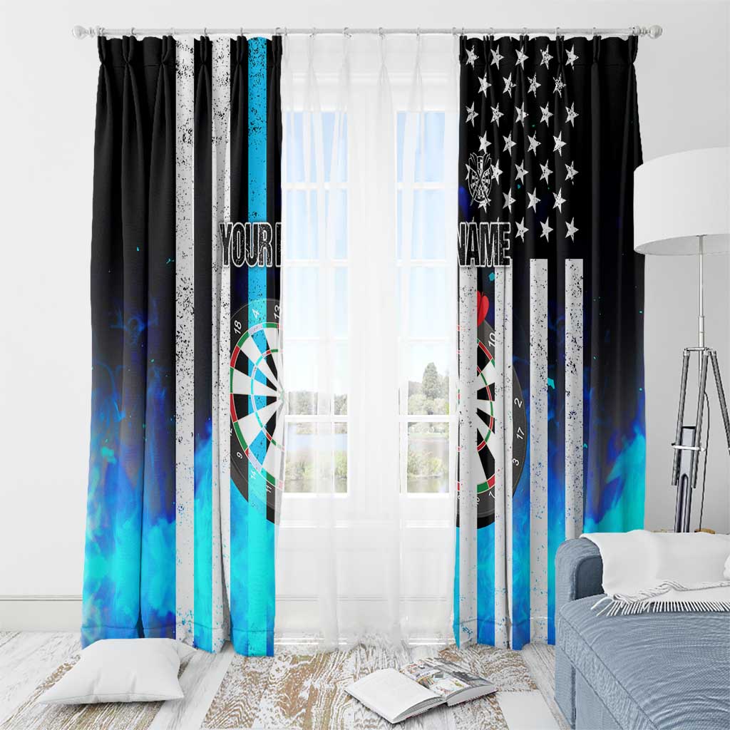 Personalized Blue Flame American Flag Dart Window Curtain Patriotic Dartboard Design - Wonder Print Shop