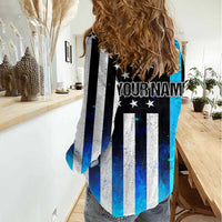 Personalized Blue Flame American Flag Dart Women Casual Shirt Patriotic Dartboard Design - Wonder Print Shop