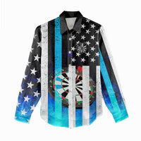 Personalized Blue Flame American Flag Dart Women Casual Shirt Patriotic Dartboard Design - Wonder Print Shop