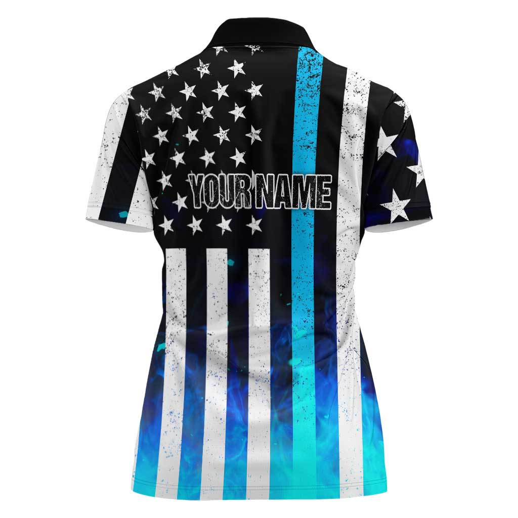 Personalized Blue Flame American Flag Dart Women Polo Shirt Patriotic Dartboard Design - Wonder Print Shop