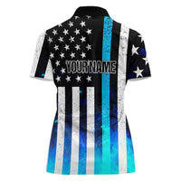 Personalized Blue Flame American Flag Dart Women Polo Shirt Patriotic Dartboard Design - Wonder Print Shop