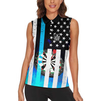 Personalized Blue Flame American Flag Dart Women Sleeveless Polo Shirt Patriotic Dartboard Design - Wonder Print Shop