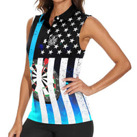 Personalized Blue Flame American Flag Dart Women Sleeveless Polo Shirt Patriotic Dartboard Design - Wonder Print Shop