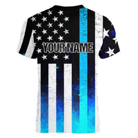 Personalized Blue Flame American Flag Dart Women V-Neck T-Shirt Patriotic Dartboard Design - Wonder Print Shop