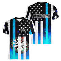 Personalized Blue Flame American Flag Dart Women V-Neck T-Shirt Patriotic Dartboard Design - Wonder Print Shop