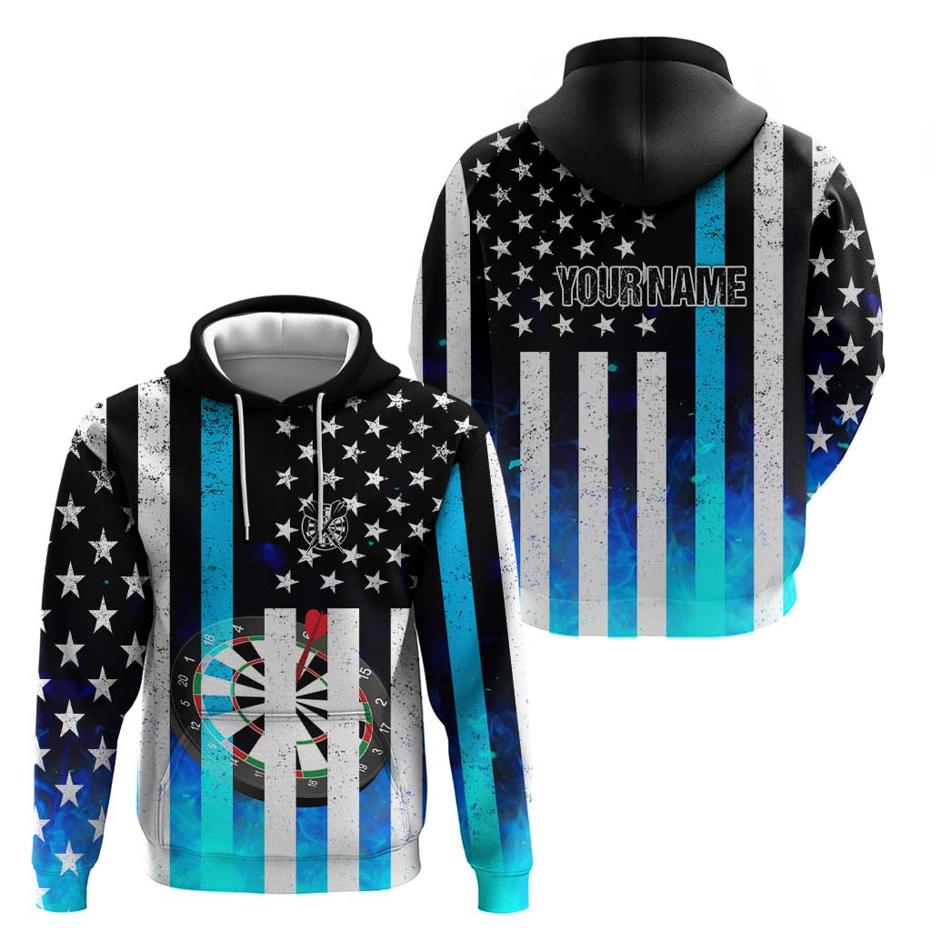 Personalized Blue Flame American Flag Dart Zip Hoodie Patriotic Dartboard Design - Wonder Print Shop