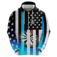 Personalized Blue Flame American Flag Dart Zip Hoodie Patriotic Dartboard Design - Wonder Print Shop