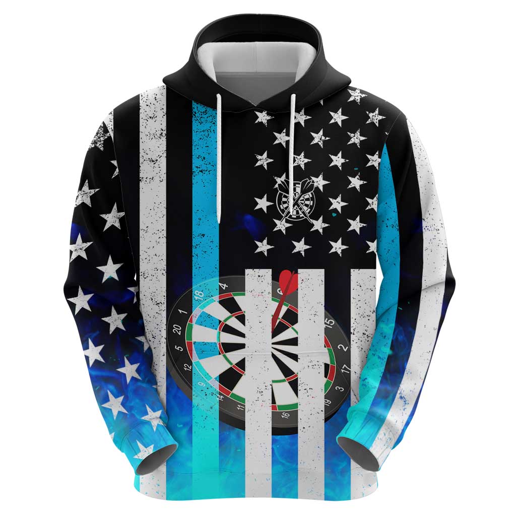 Personalized Blue Flame American Flag Dart Zip Hoodie Patriotic Dartboard Design - Wonder Print Shop