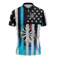 Personalized Blue Flame American Flag Dart Zipper Polo Shirt Patriotic Dartboard Design - Wonder Print Shop