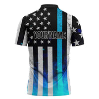 Personalized Blue Flame American Flag Dart Zipper Polo Shirt Patriotic Dartboard Design - Wonder Print Shop