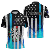 Personalized Blue Flame American Flag Dart Zipper Polo Shirt Patriotic Dartboard Design - Wonder Print Shop