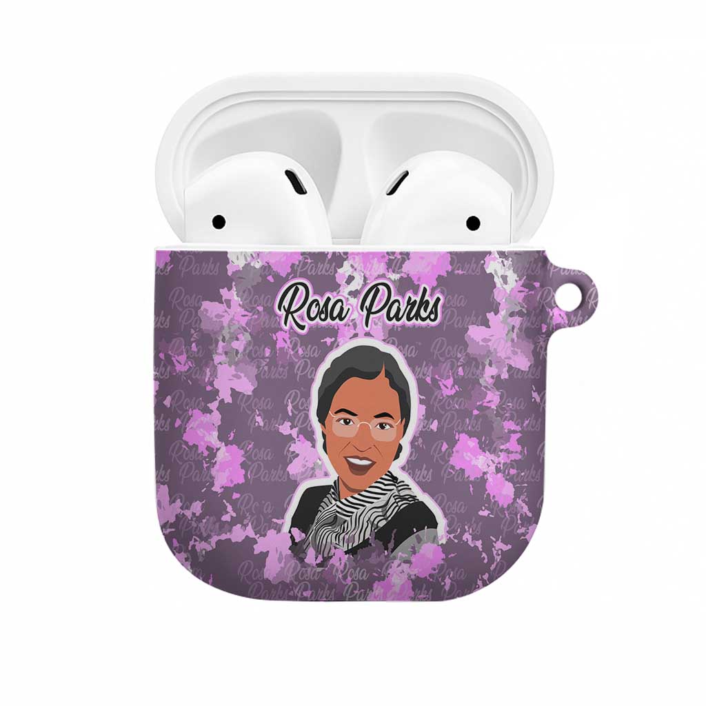 Rosa Parks AirPods Case Purple Floral Pattern Civil Rights Tribute Bold Name Repeated Text Design - Wonder Print Shop