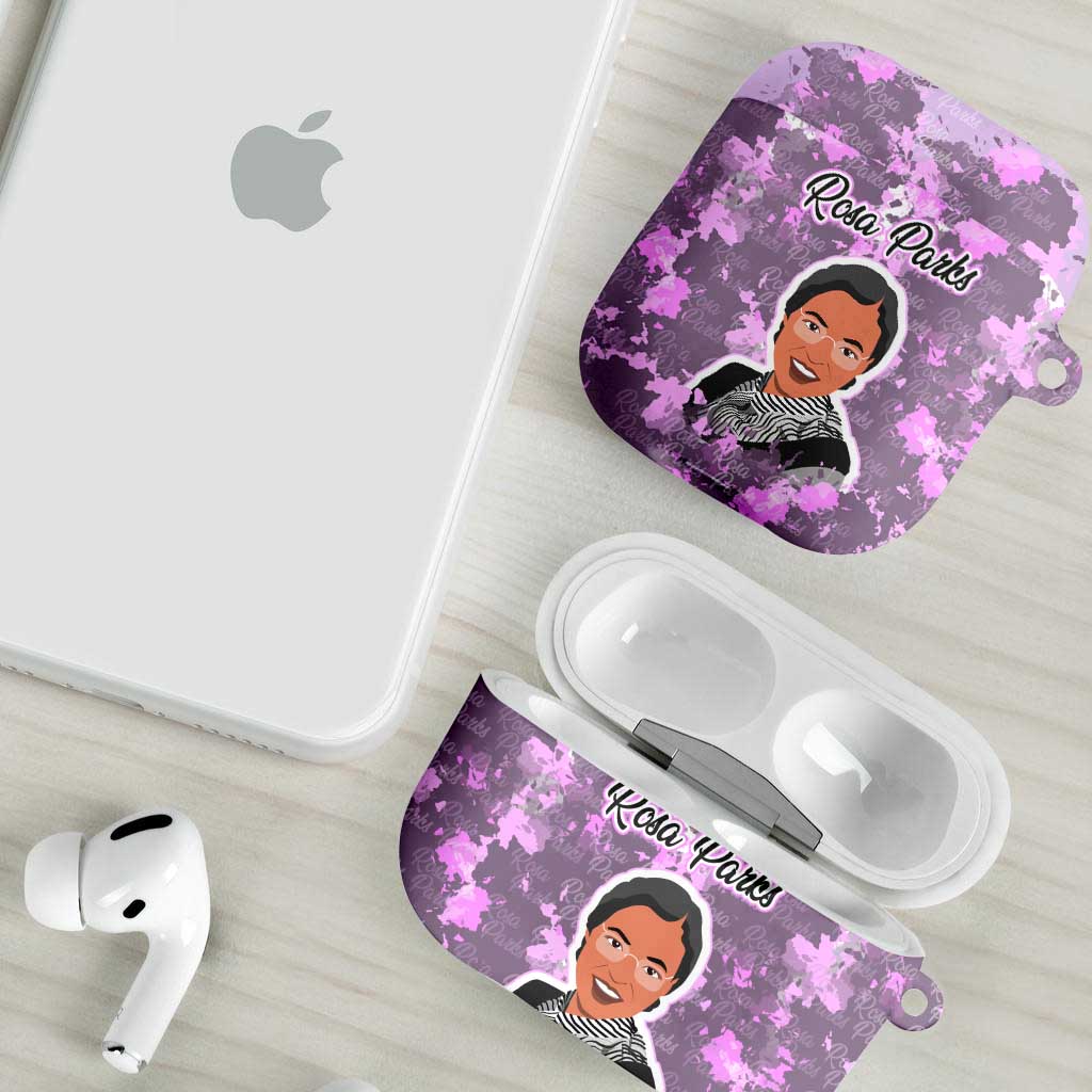 Rosa Parks AirPods Case Purple Floral Pattern Civil Rights Tribute Bold Name Repeated Text Design - Wonder Print Shop
