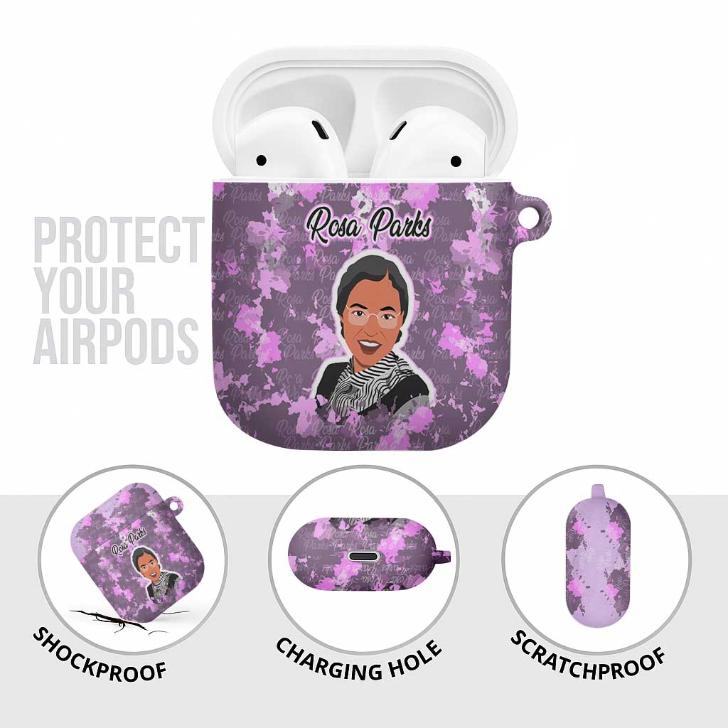 Rosa Parks AirPods Case Purple Floral Pattern Civil Rights Tribute Bold Name Repeated Text Design - Wonder Print Shop